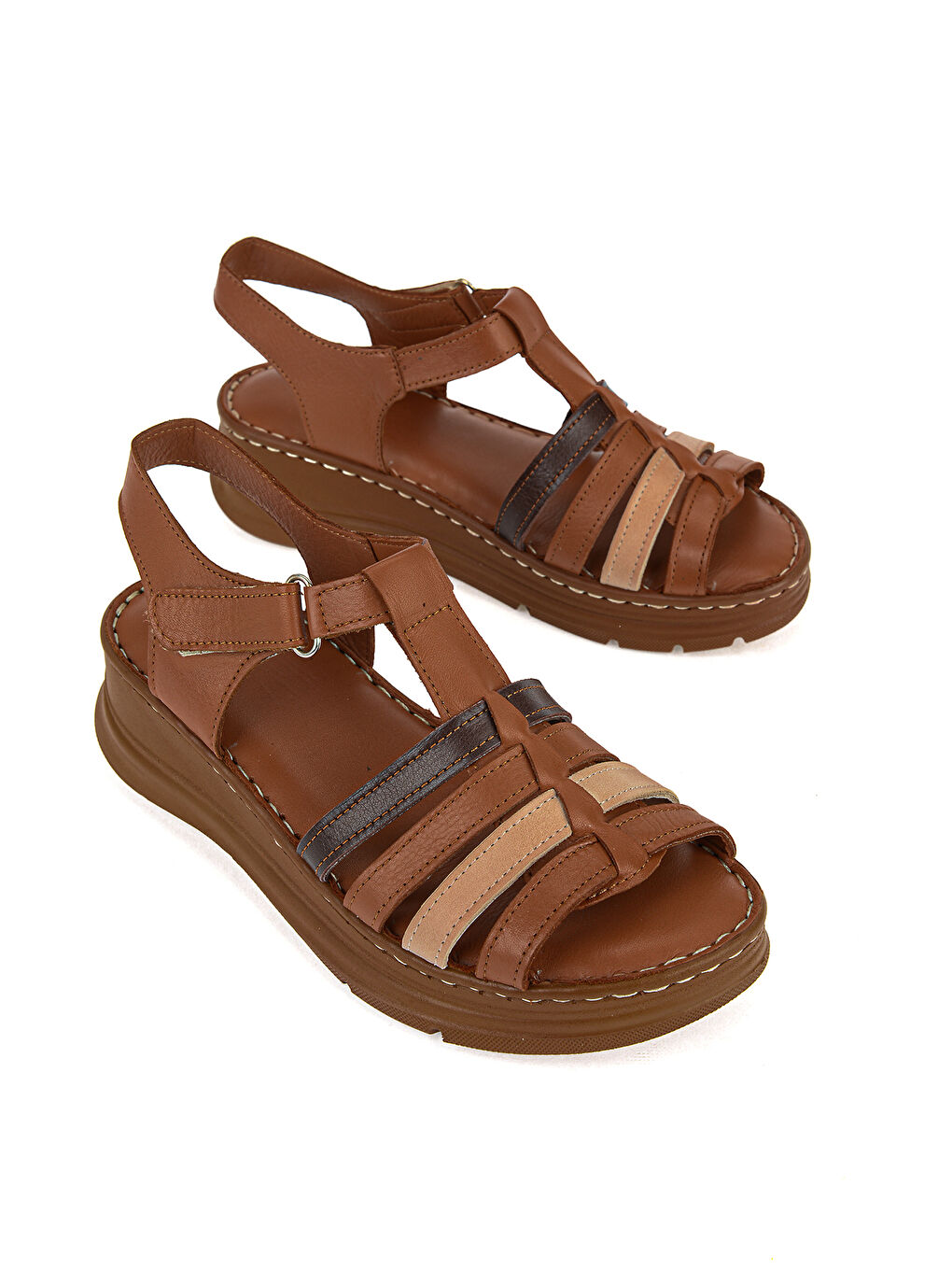 Kahverengi Kadın Hakiki Deri Konfor Sandalet 1611051Z016 Taba-1