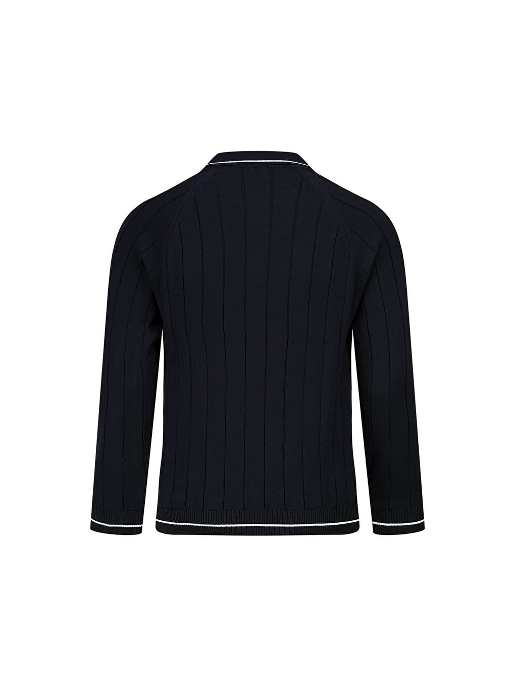 Lacivert Ragular Fit Fermuarlı Polo Yaka Rayon Triko Kazak-2