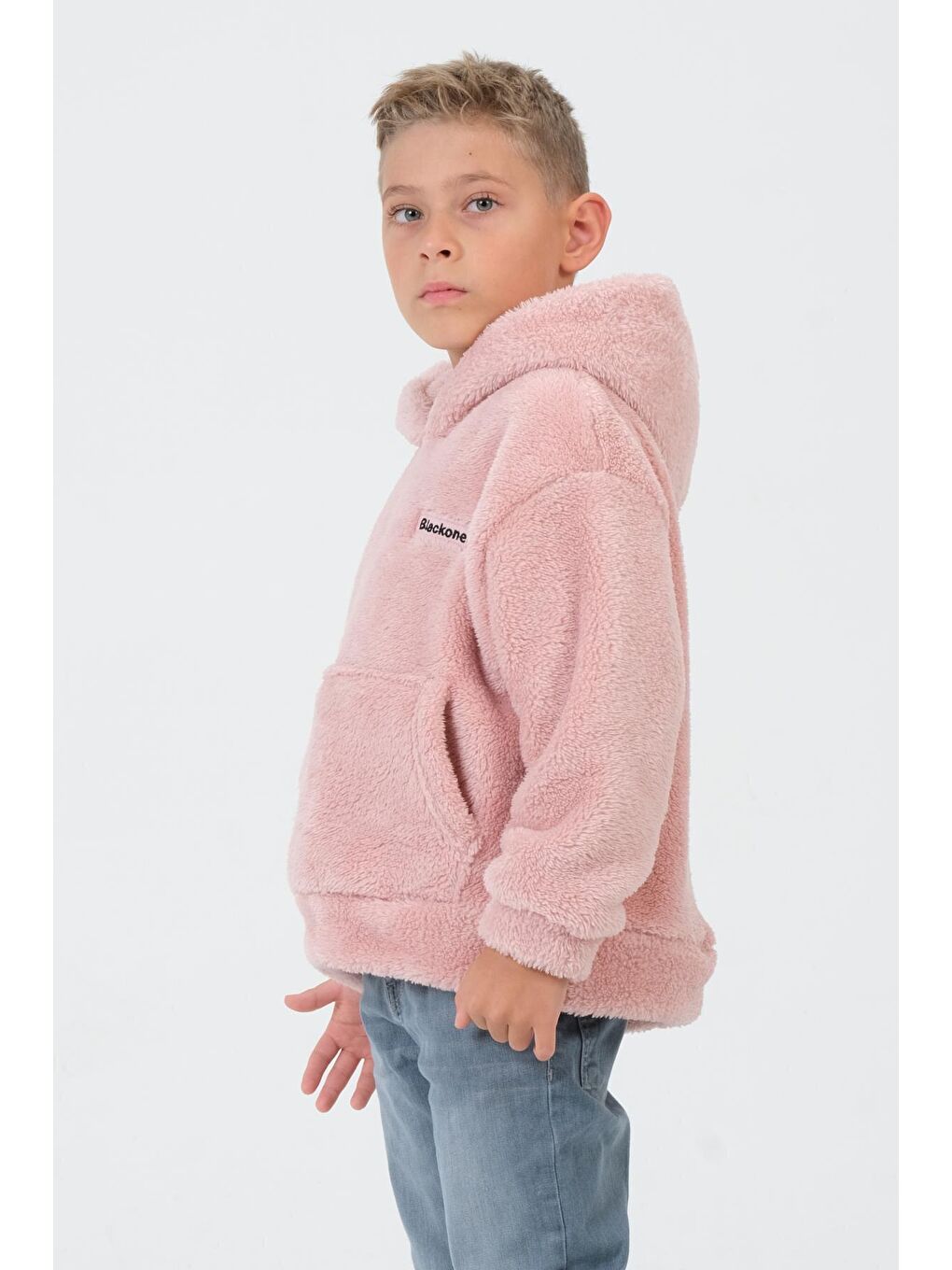 Pembe Erkek Çocuk Peluş Kapüşonlu Üst-1