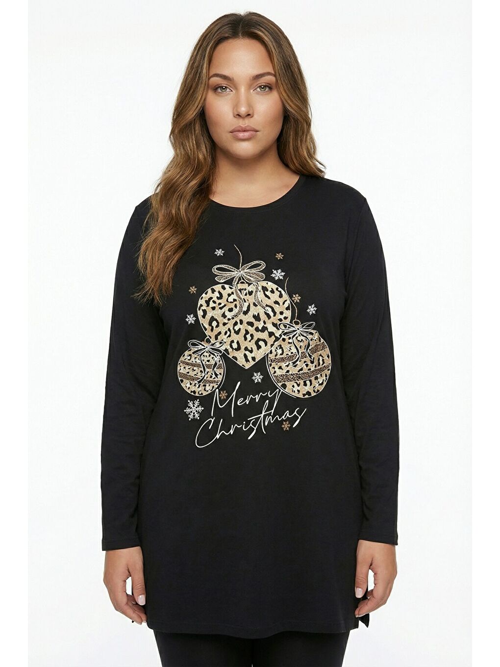 Büyük Beden Yanı Yırtmaçlı Siyah T-Shirt 322982-3