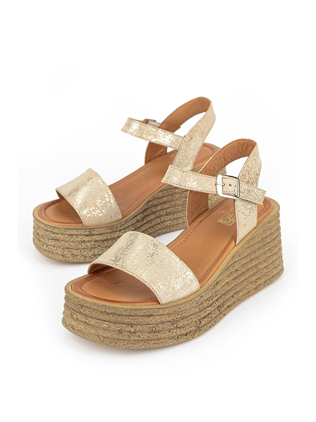 Sarı Kadın Hakiki Deri Dolgu Topuk Sandalet 161992Z1000 Altın-4