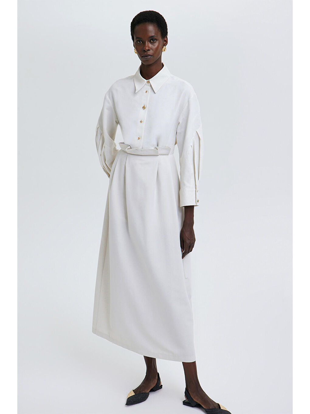 Bej Cep Detaylı Keten Etek