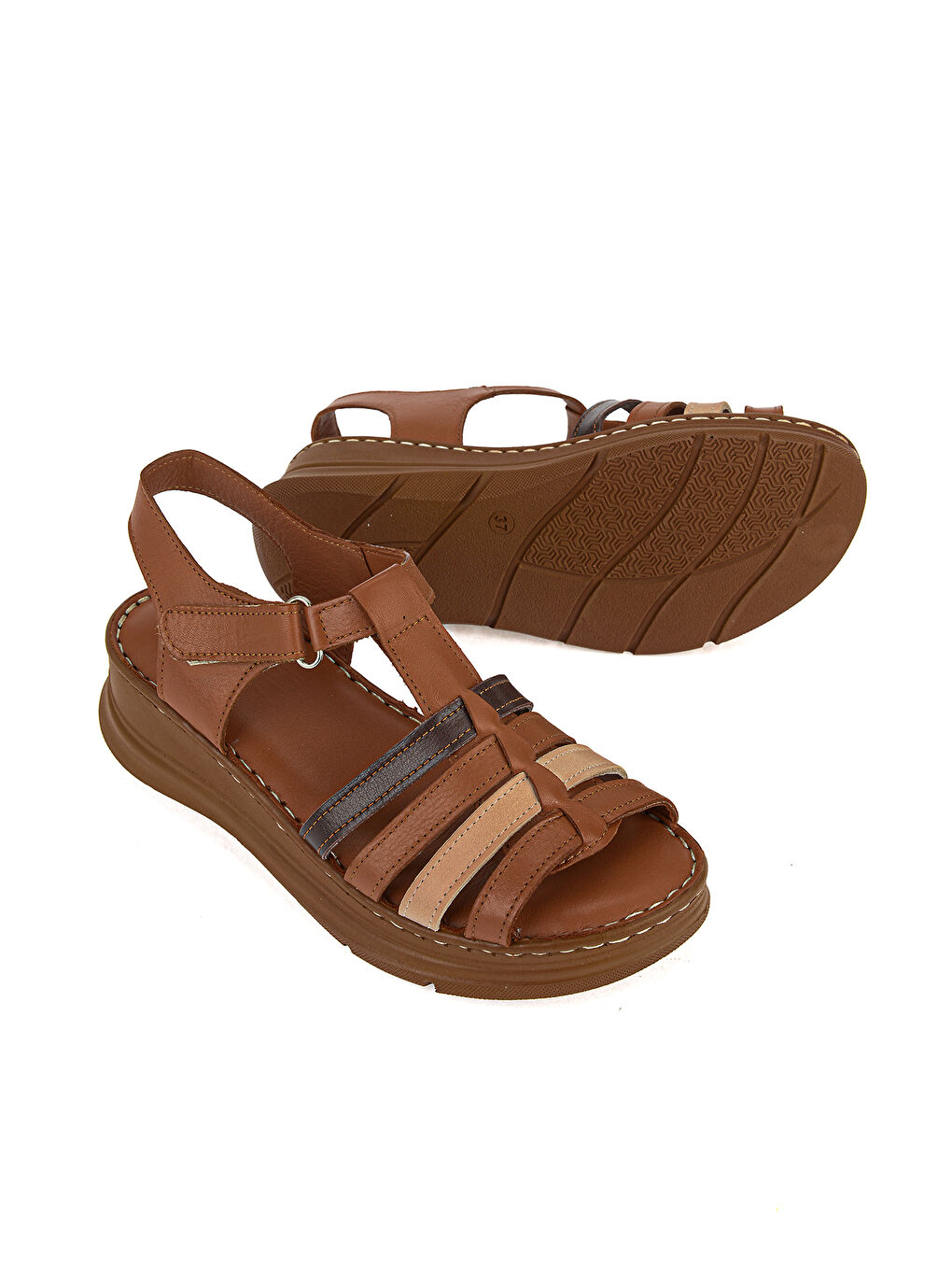 Kahverengi Kadın Hakiki Deri Konfor Sandalet 1611051Z016 Taba-3