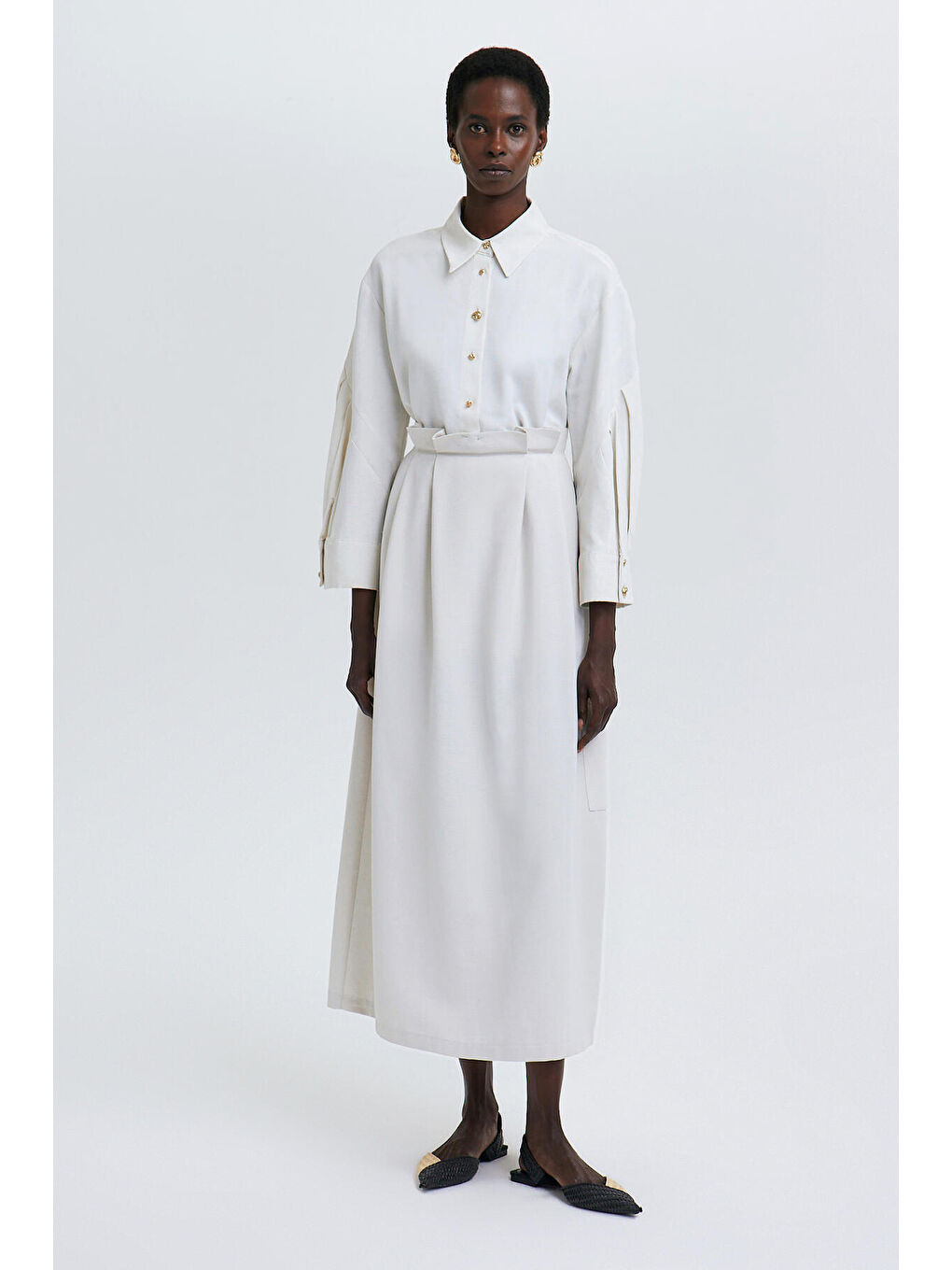 Bej Cep Detaylı Keten Etek-1