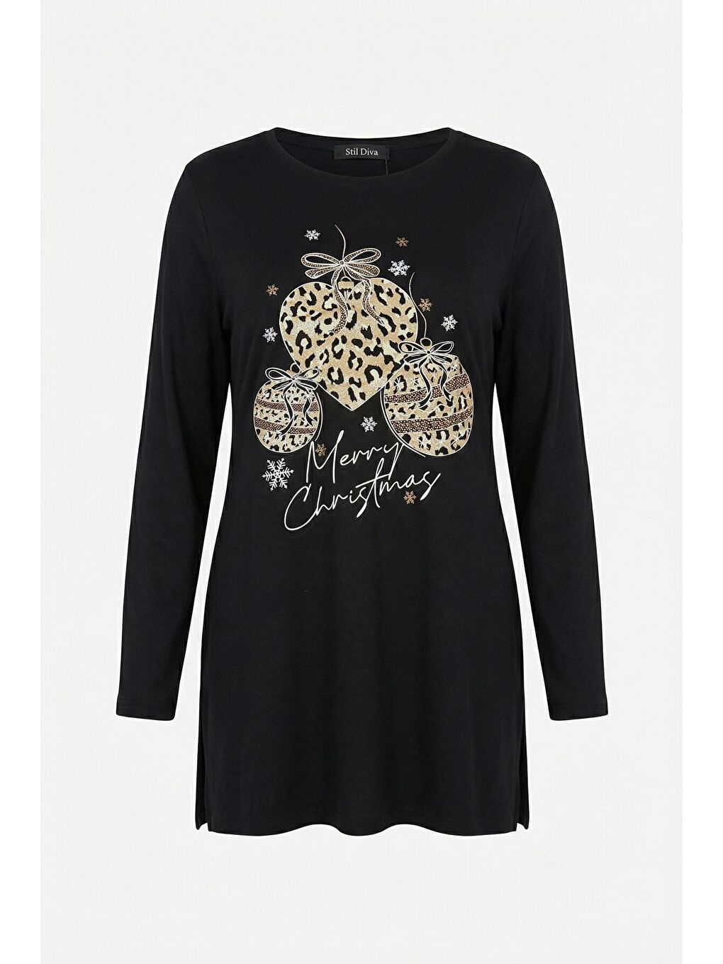 Büyük Beden Yanı Yırtmaçlı Siyah T-Shirt 322982-5