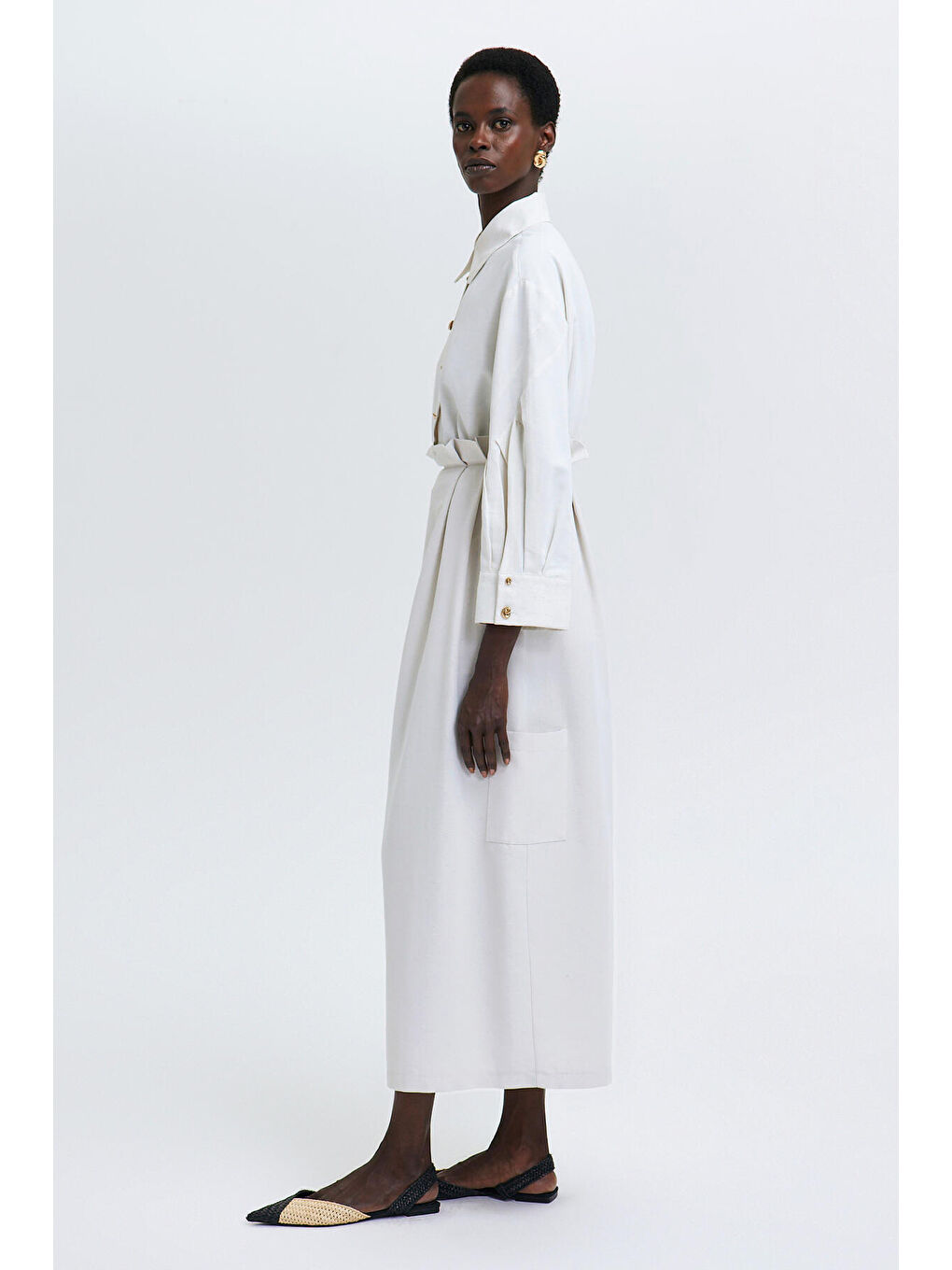 Bej Cep Detaylı Keten Etek-3