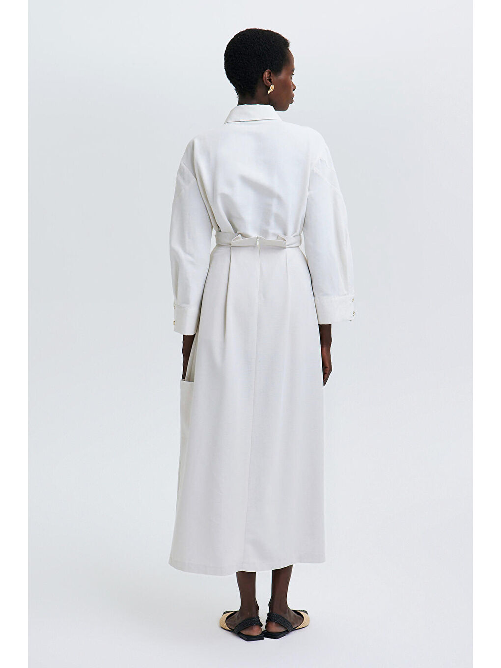 Bej Cep Detaylı Keten Etek-4