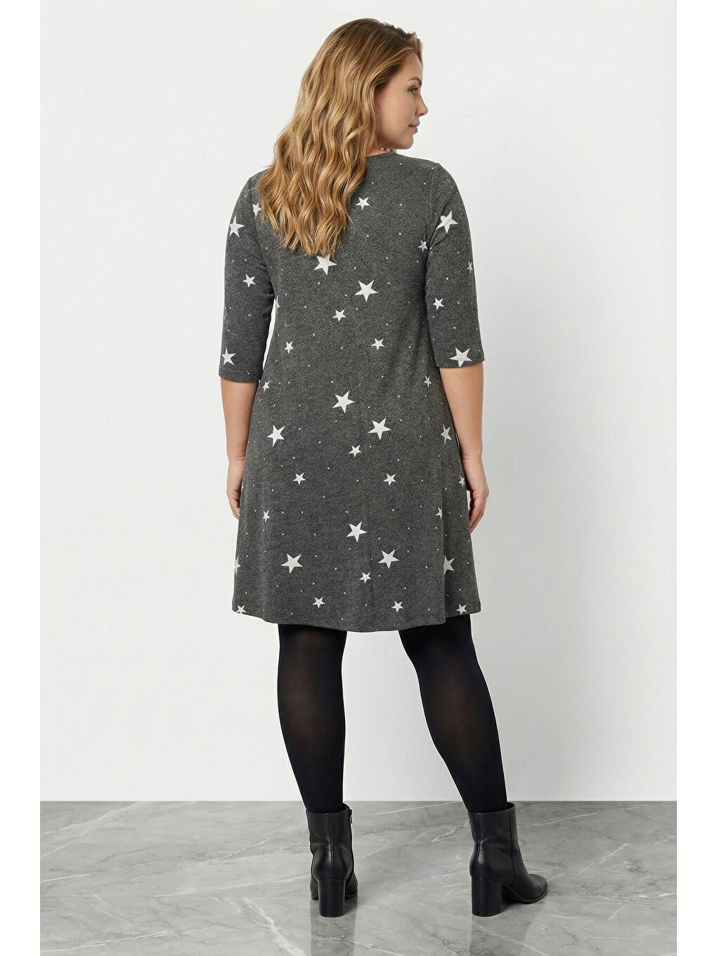 Büyük Beden Yumuşak Dokulu Gri Elbise 304282-6