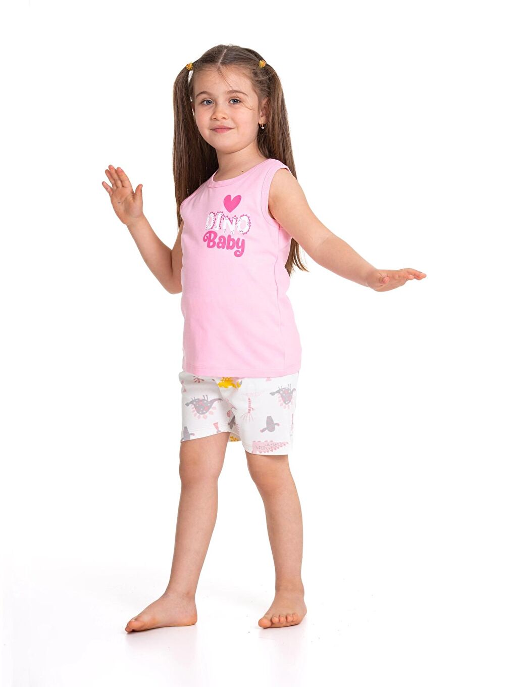 Myhanne Pembe Dino Baby Baskılı Şortlu Pijama Takım 54334 - 1