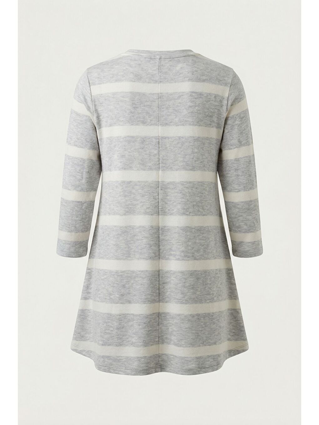 Gri Büyük Beden V Yaka Eteği Bollaşan Çizgili Uzun Bluz 304028-7