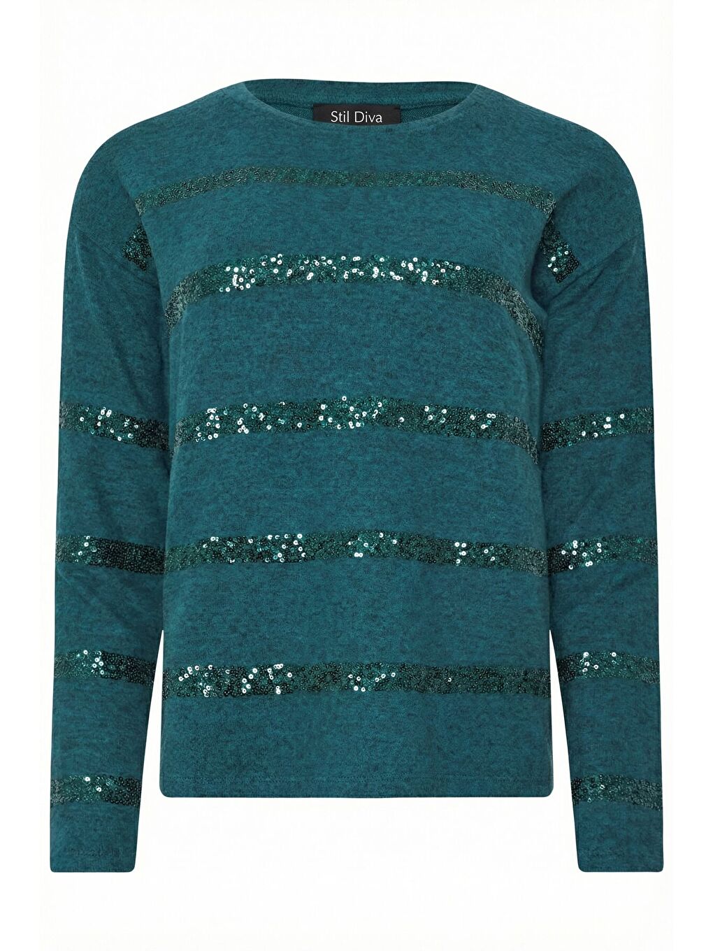 Büyük Beden Payet Şeritli Yumoş Yeşil Kazak 502732-7