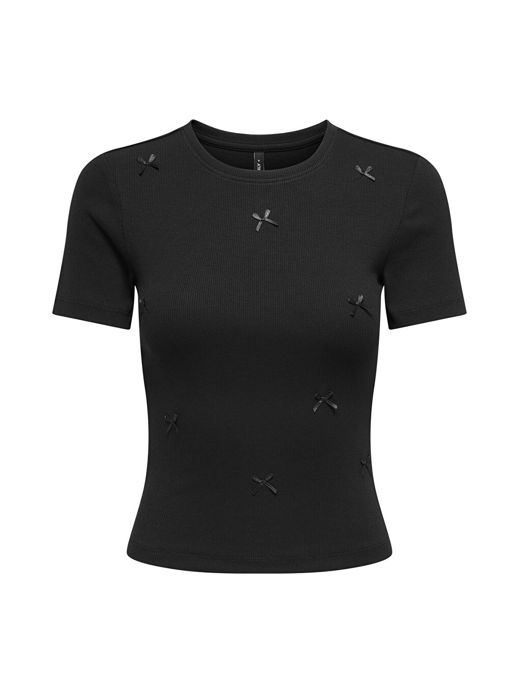 Siyah Onlfemke Pamuklu Slim Fit Fiyonk Detaylı Bisiklet Yaka T Shirt 15369336-4