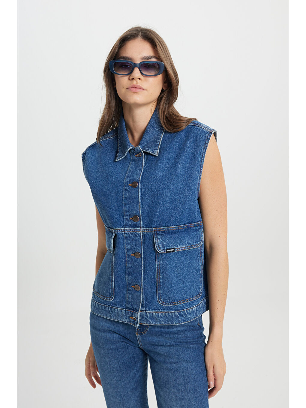 Yeşil Slim Fit Dar Kesim %100 Pamuk Mavi Jean Denim Gömlek-2