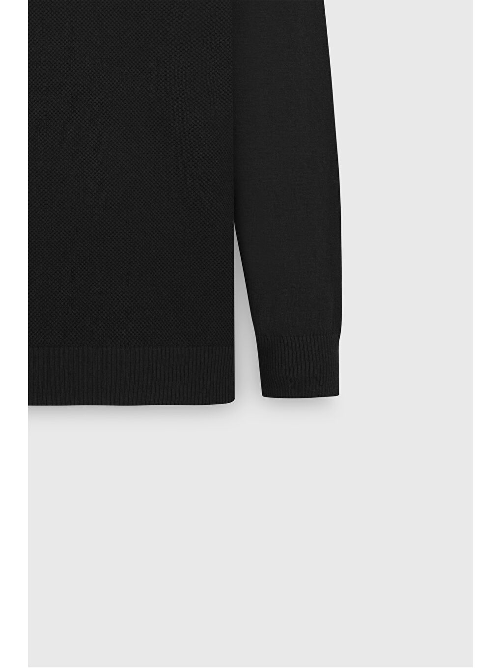 Erkek Siyah Pamuklu Standart Fit Normal Kesim Bisiklet Yaka Jakarlı Triko Kazak-7