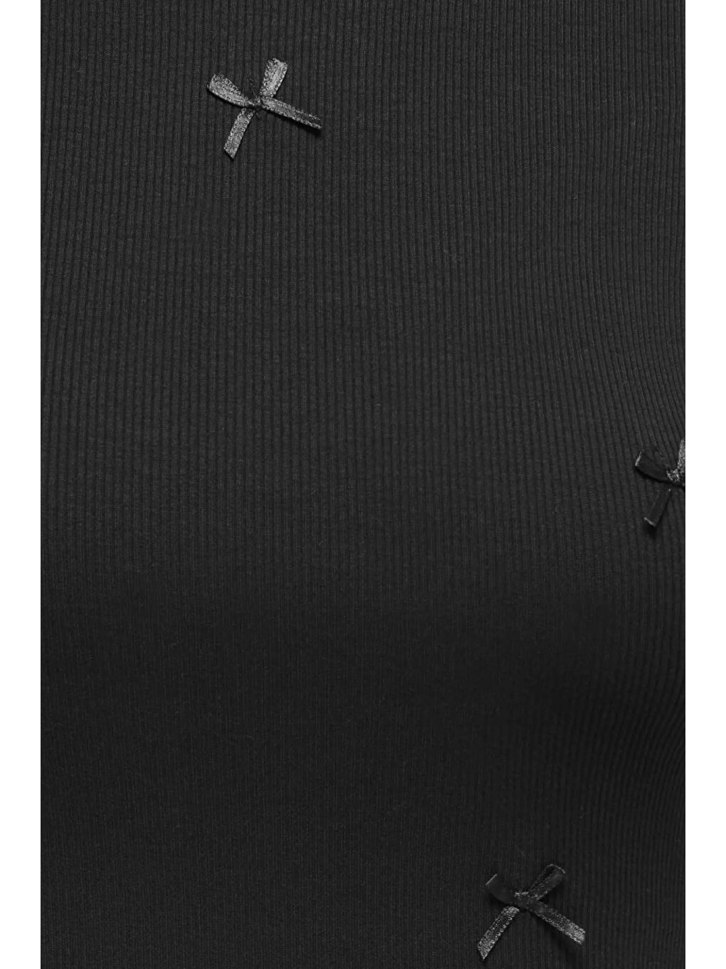 Siyah Onlfemke Pamuklu Slim Fit Fiyonk Detaylı Bisiklet Yaka T Shirt 15369336-5