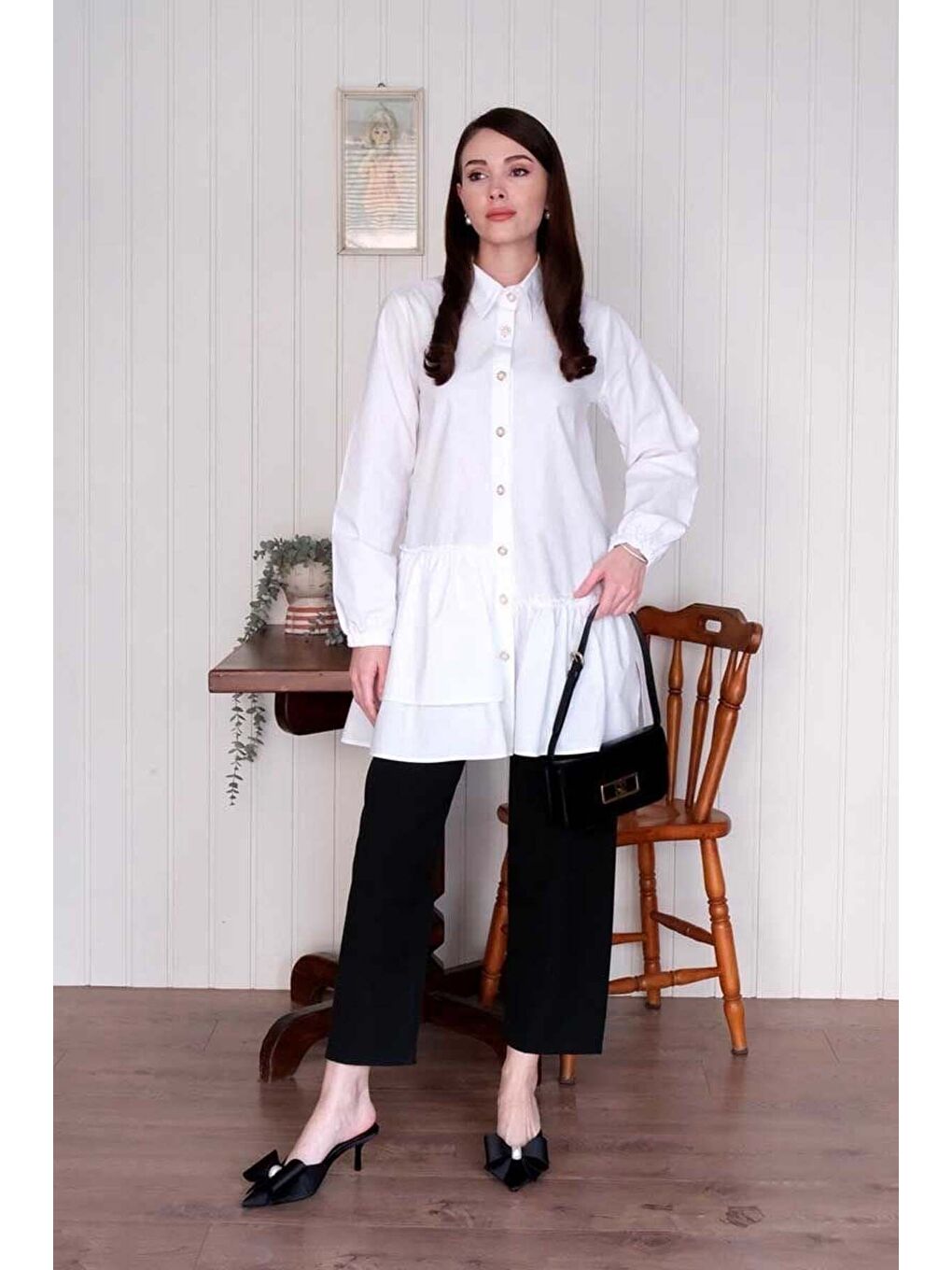 Beyaz Asimetrik Gömlek-2