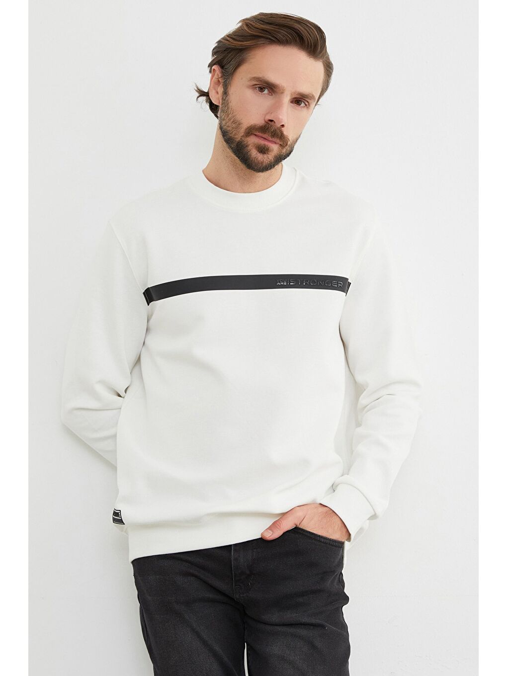 Ekru You`re Stronger Baskılı Bisiklet Yaka Sweatshirt