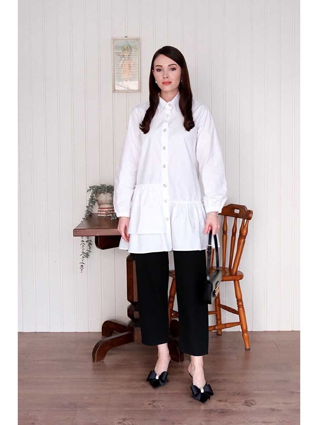 Beyaz Asimetrik Gömlek-5
