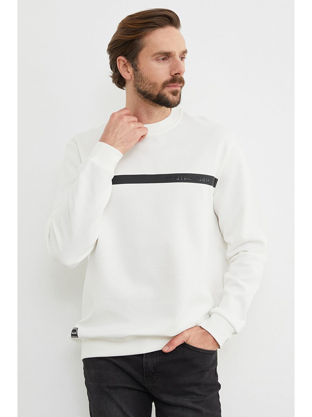 Ekru You`re Stronger Baskılı Bisiklet Yaka Sweatshirt-2