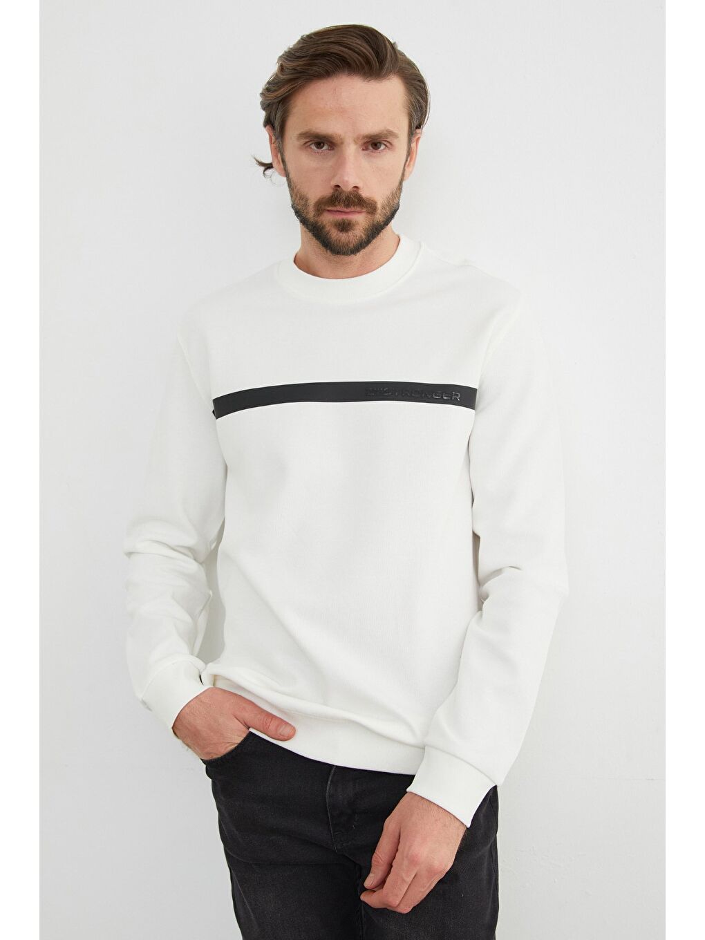 Ekru You`re Stronger Baskılı Bisiklet Yaka Sweatshirt-4