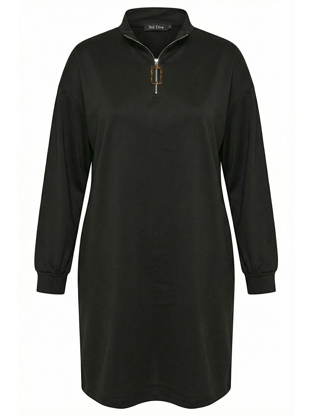 Büyük Beden Siyah Fermuarlı Mini Elbise 304489-6