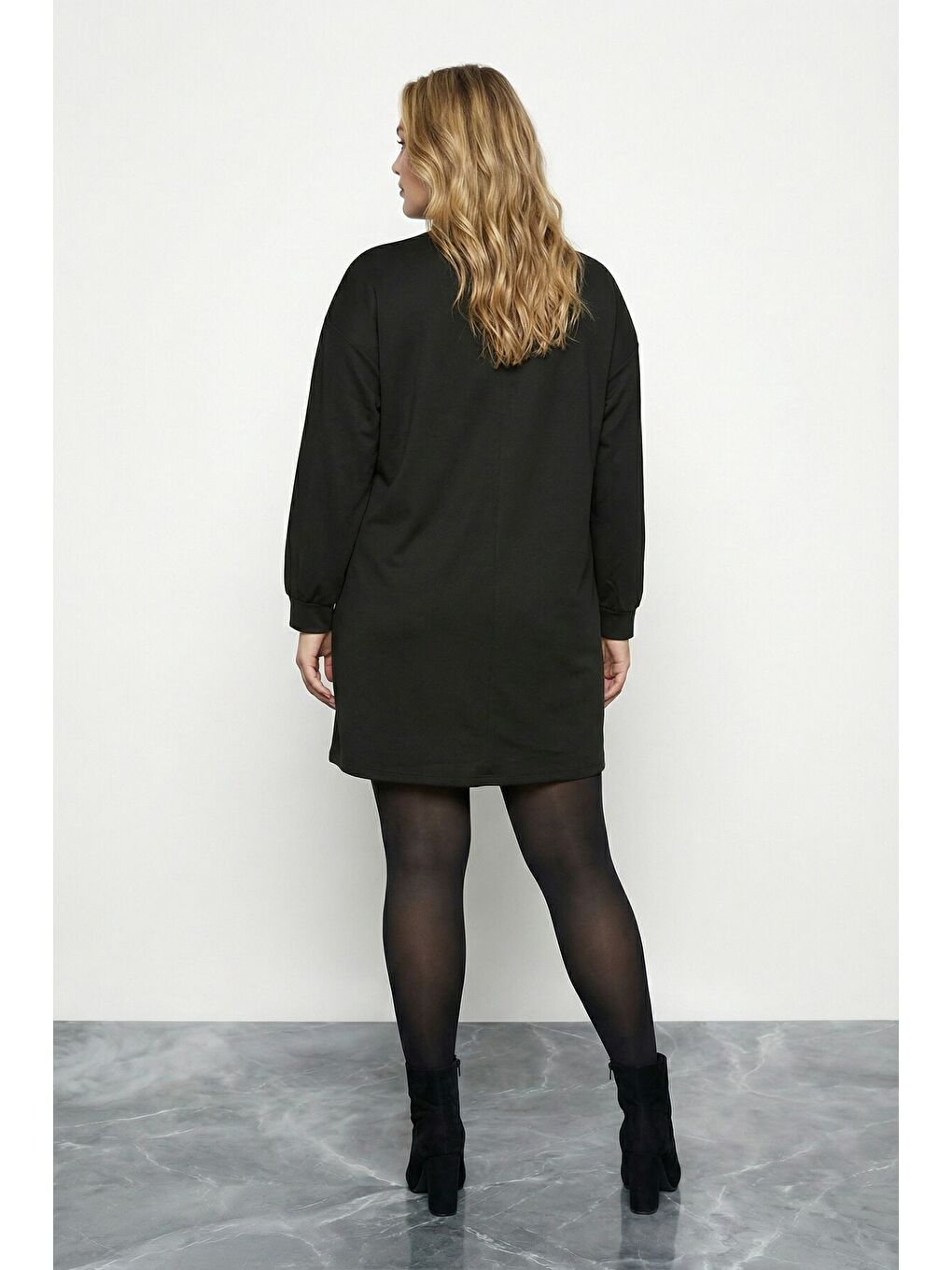 Büyük Beden Siyah Fermuarlı Mini Elbise 304489-7