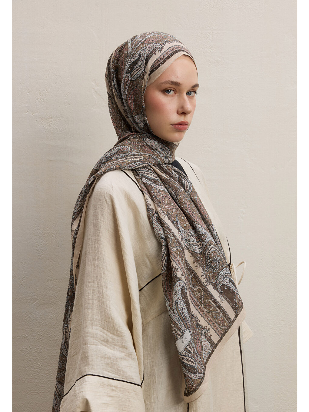 Bej Paısley Elegance Desen Şal Nude