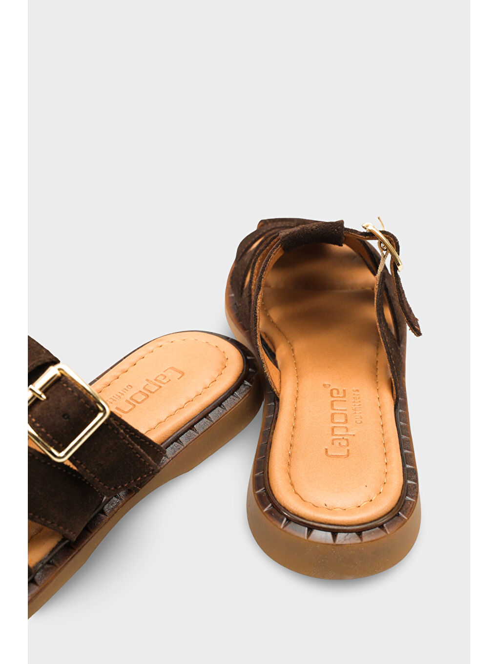 Kahverengi Missy Hakiki Süet Gladyatör Düz Topuklu Kadın Sabo Terlik-3