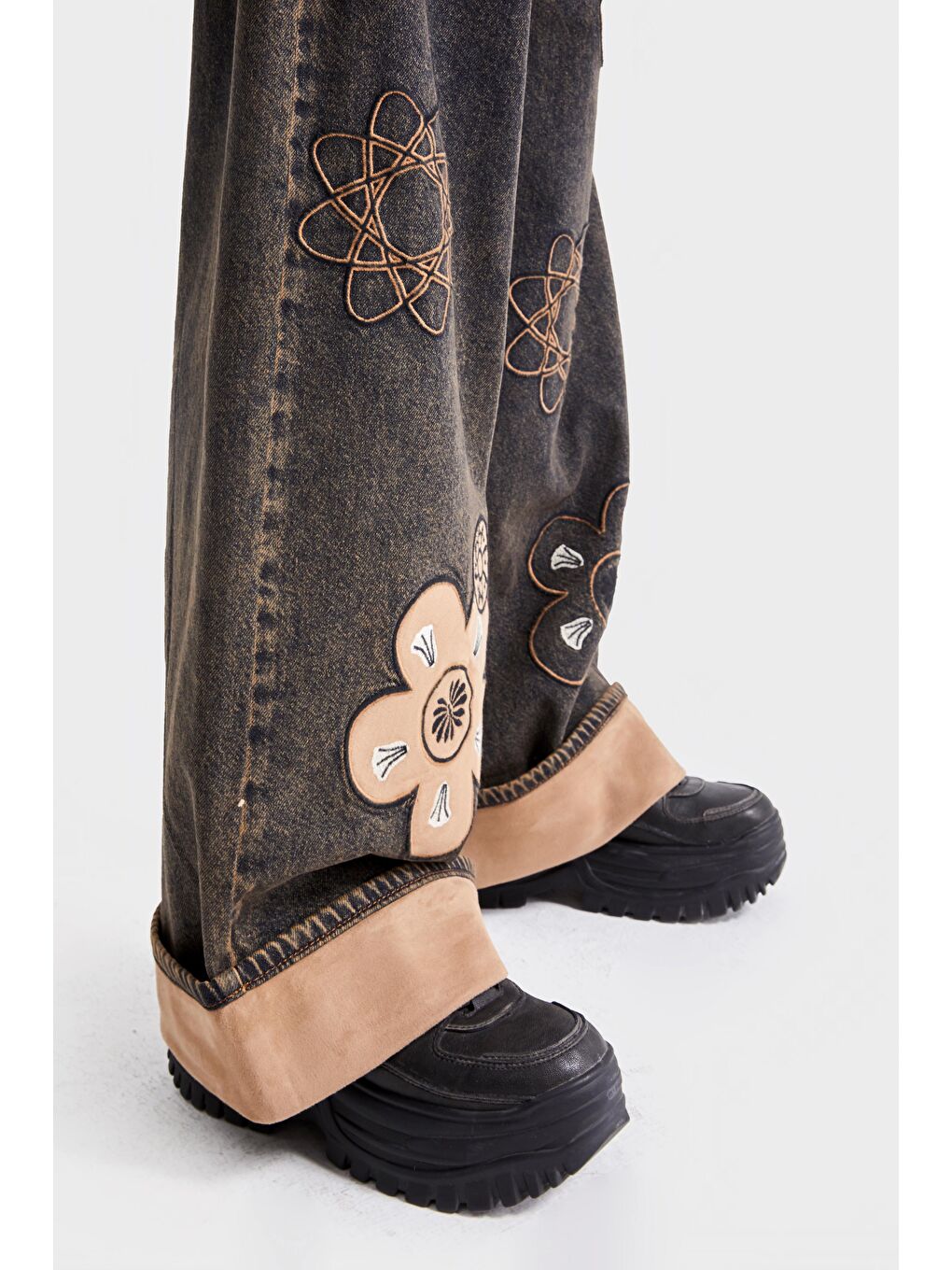 Mavi Kadın Koyu Tint Rengi 4w5-87 Relaxed Fit %100 Pamuk Çiçek Nakışlı Özel Tasarım Denim Jean-3