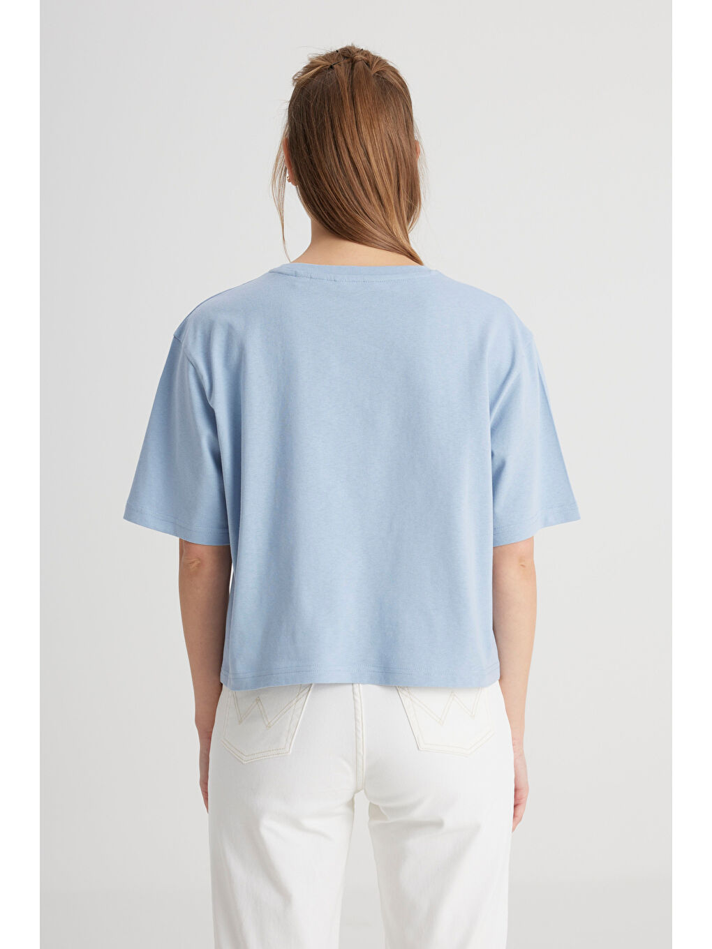 Yeşil Relaxed Fit Geniş Kesim Bisiklet Yaka %100 Pamuk Mavi Tişört-4