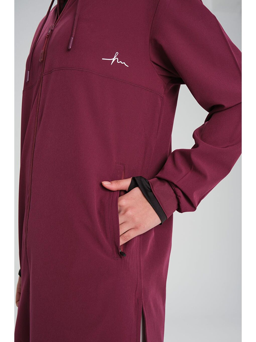 Active Uzun Kollu Kapüşonlu Fermuarlı Mor Tesettür Antrenman Üstü Act 10-4