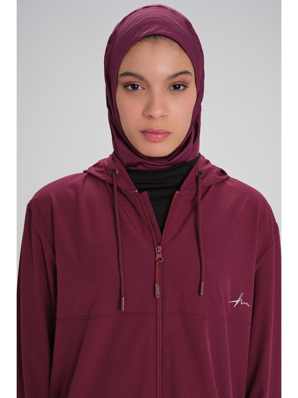 Active Uzun Kollu Kapüşonlu Fermuarlı Mor Tesettür Antrenman Üstü Act 10-5