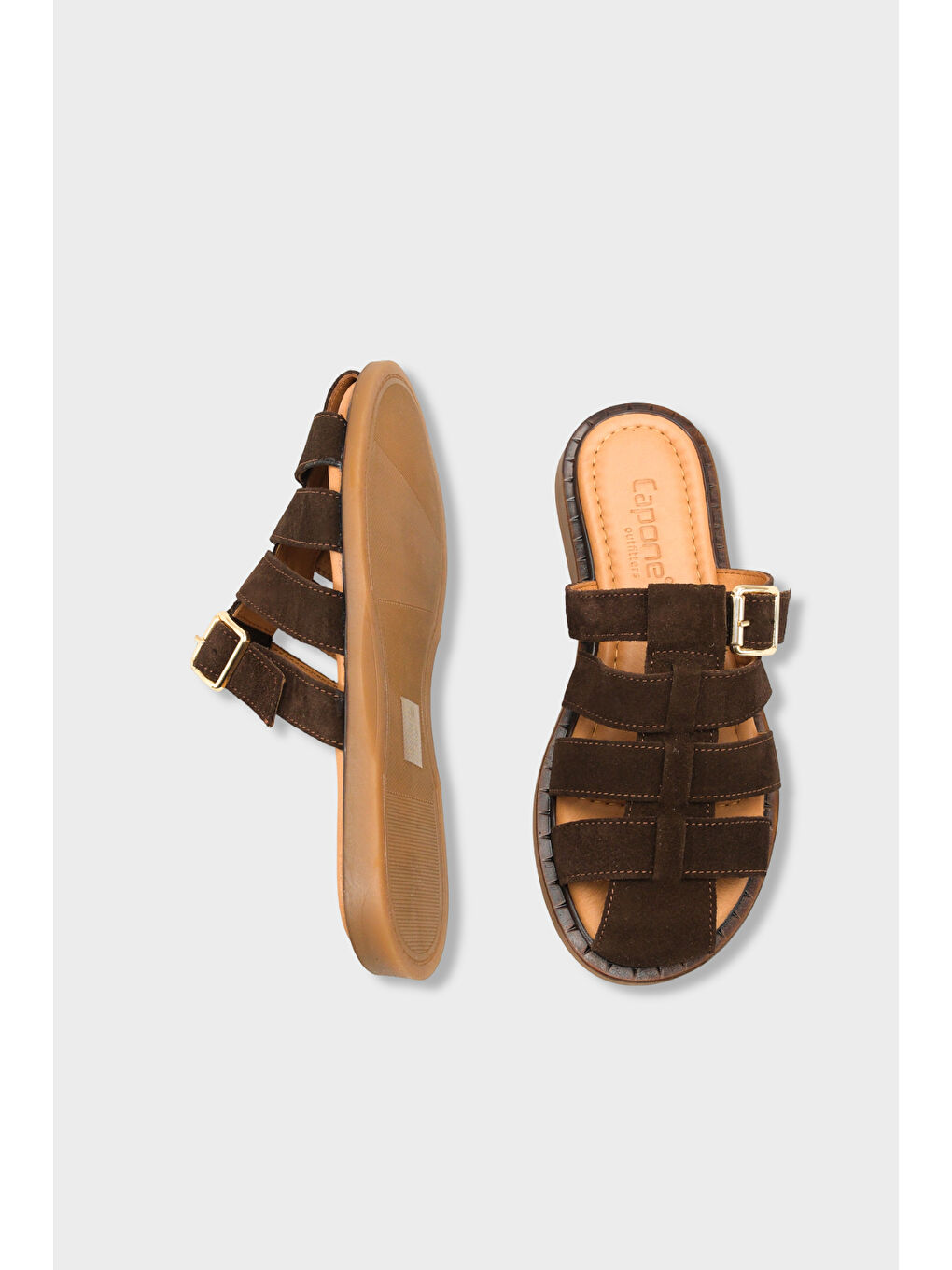 Kahverengi Missy Hakiki Süet Gladyatör Düz Topuklu Kadın Sabo Terlik-4