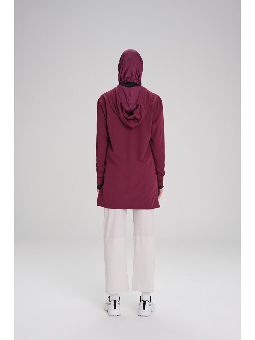 Active Uzun Kollu Kapüşonlu Fermuarlı Mor Tesettür Antrenman Üstü Act 10-6