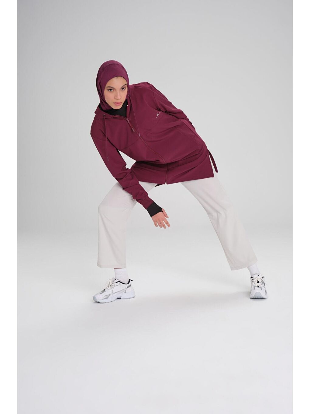 Active Uzun Kollu Kapüşonlu Fermuarlı Mor Tesettür Antrenman Üstü Act 10-8