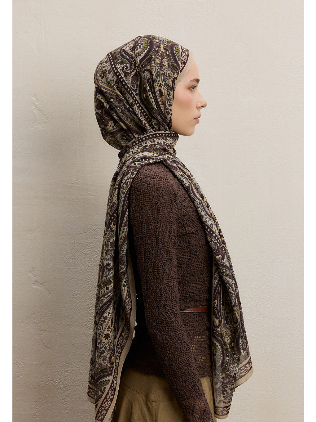 Bej Zaıra Desen Şal Kum-3