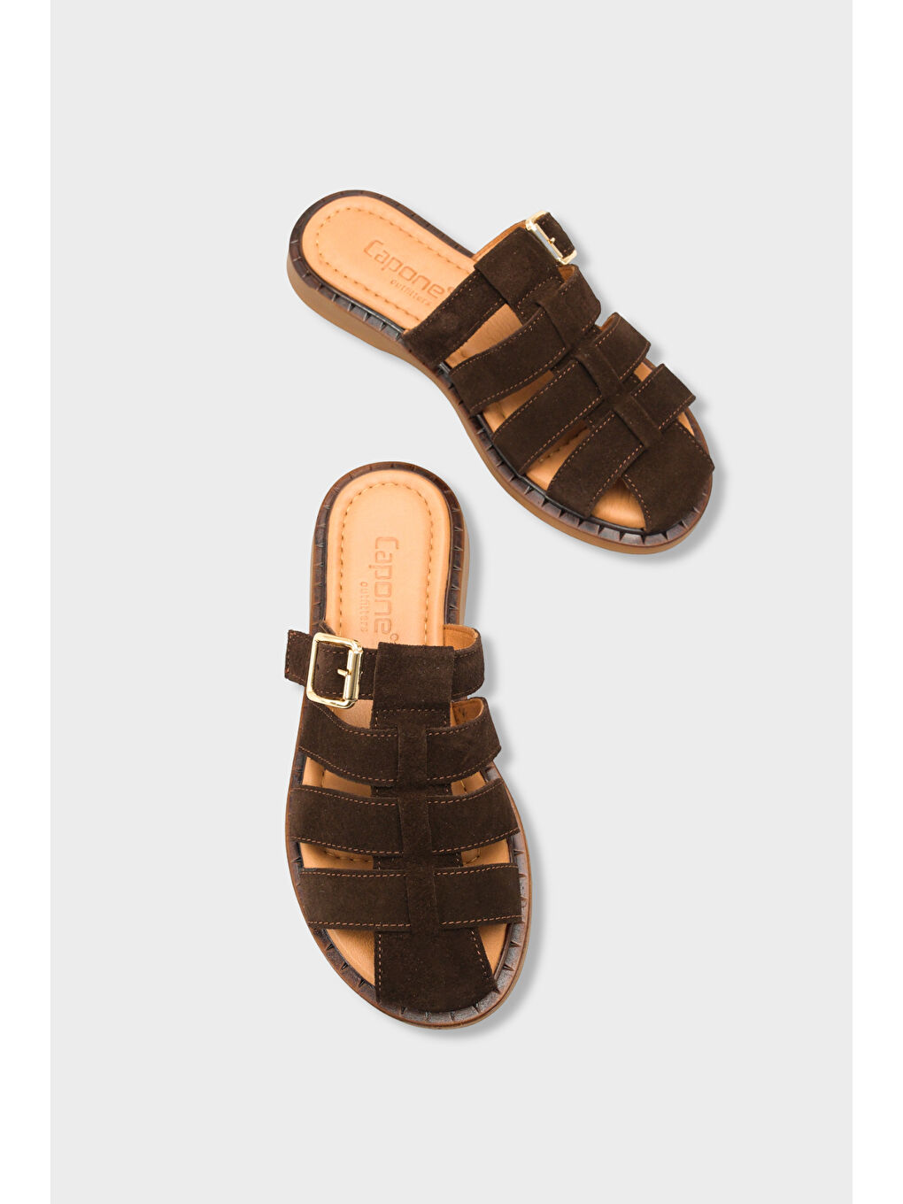 Kahverengi Missy Hakiki Süet Gladyatör Düz Topuklu Kadın Sabo Terlik-5