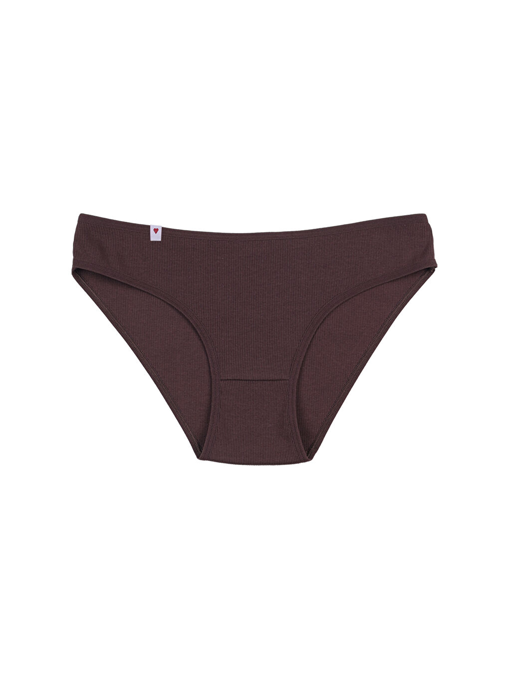 Kahverengi Kadın Külot 5 li Pamuklu Etiket Detaylı Fitilli Ribana-1