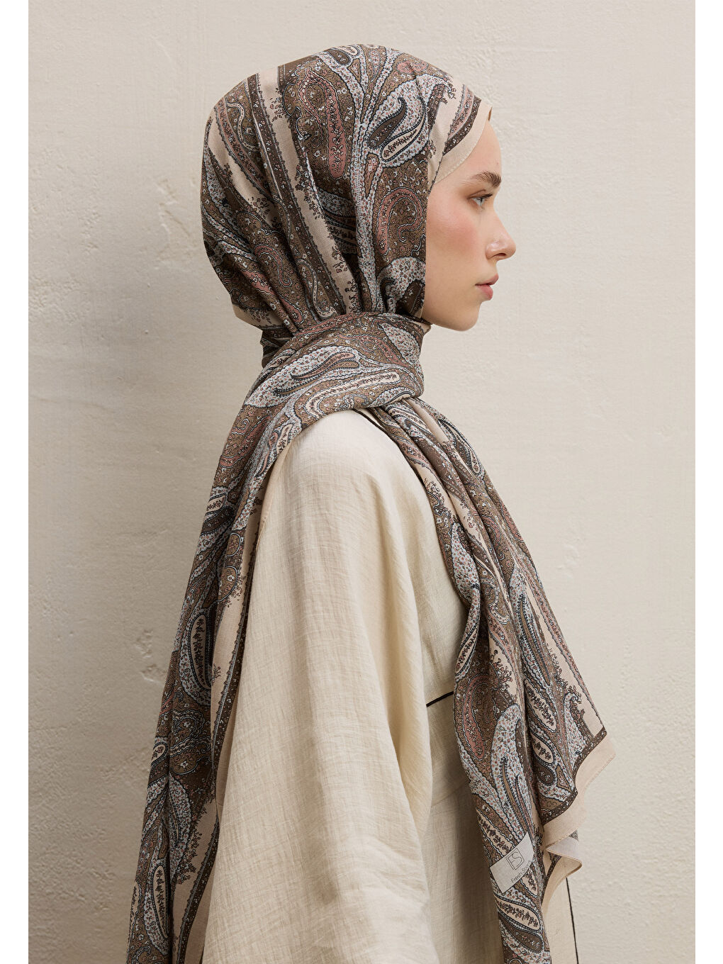Bej Paısley Elegance Desen Şal Nude-2