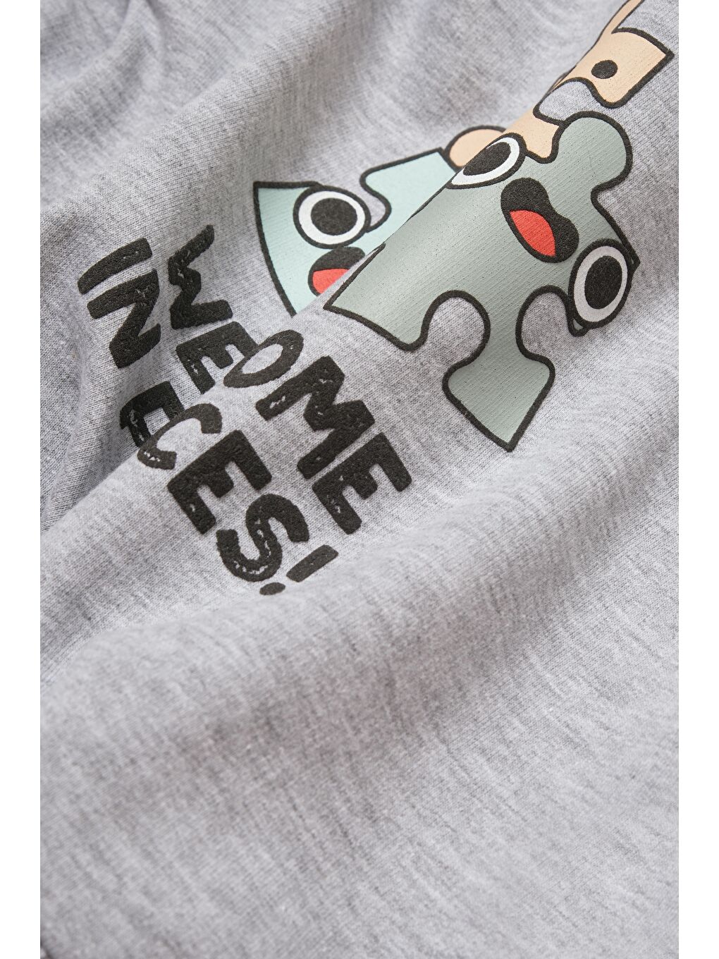 Unisex Bebek Pamuklu Gri Puzzle Desenli Tulum-2