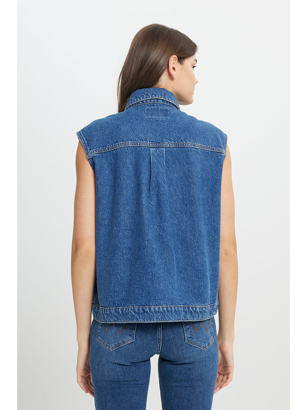 Yeşil Slim Fit Dar Kesim %100 Pamuk Mavi Jean Denim Gömlek-5