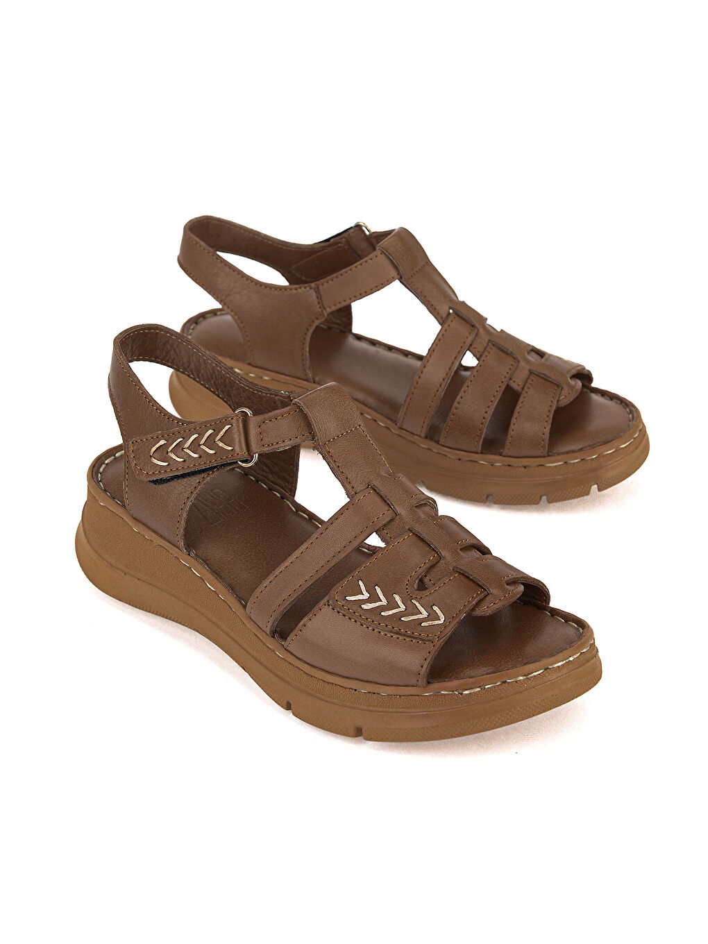 Kahverengi Kadın Hakiki Deri Konfor Sandalet 1611051Z110 Fındık-1