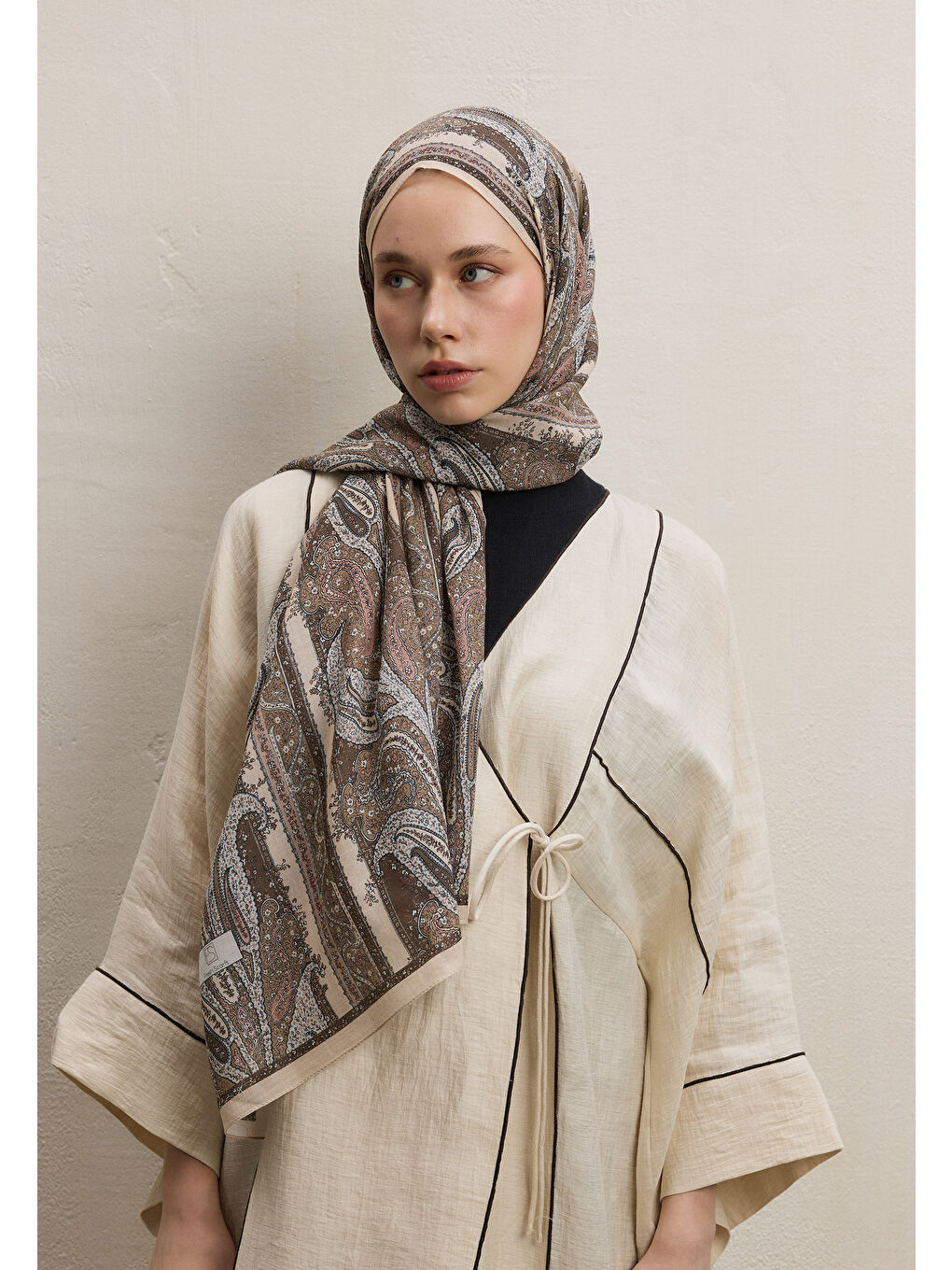 Bej Paısley Elegance Desen Şal Nude-3