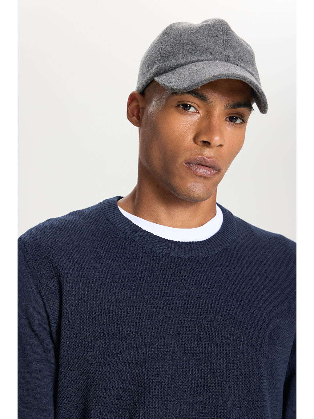 Erkek Lacivert Pamuklu Standart Fit Normal Kesim Bisiklet Yaka Jakarlı Triko Kazak-3