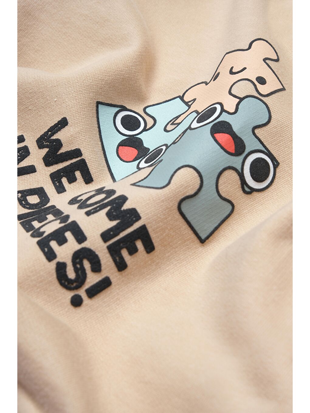 Ekru Unisex Bebek Pamuklu Bej Puzzle Desenli Tulum-2