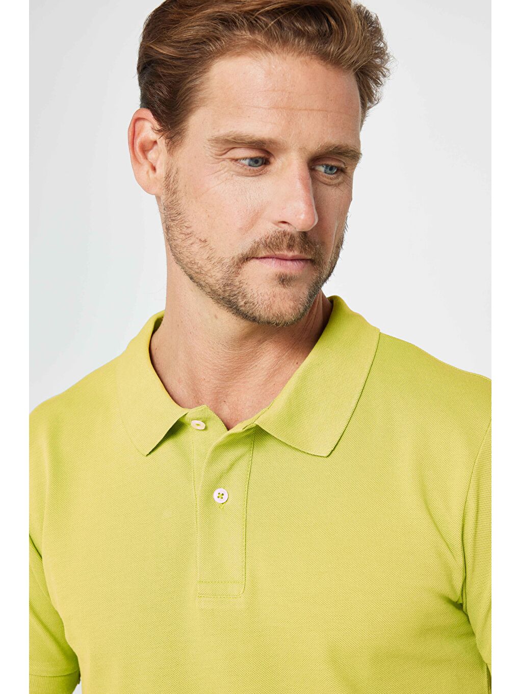 Erkek Slim Fit Dar Kesim %100 Pamuk Yeşil Polo Yaka Tişört