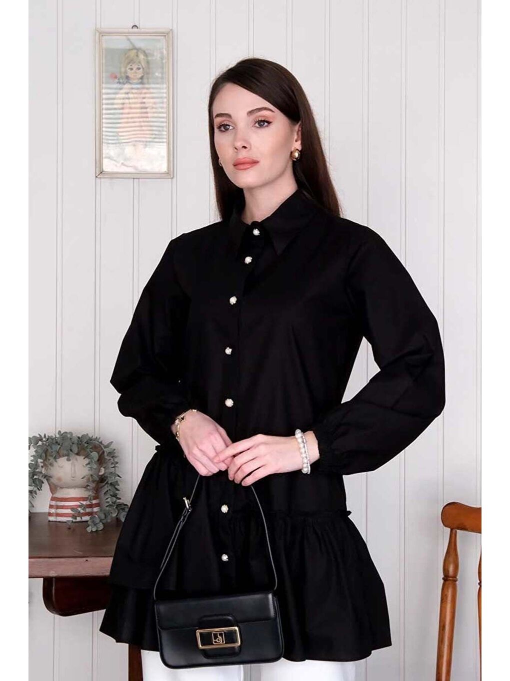 Siyah Asimetrik Gömlek