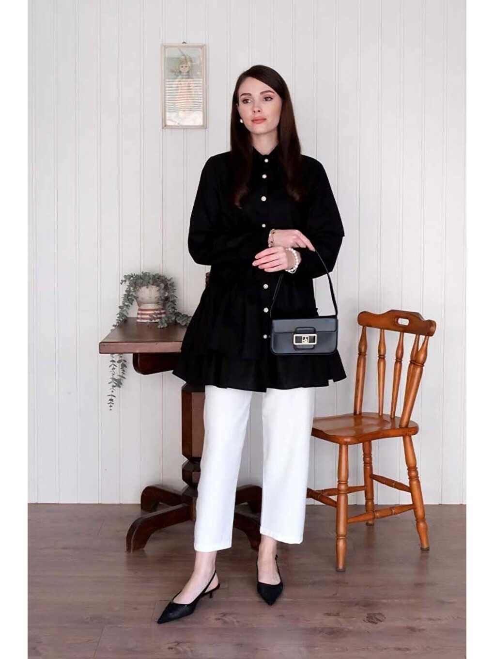 Siyah Asimetrik Gömlek-2