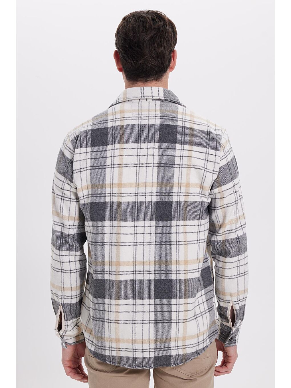 Gri Erkek Regular Fit Rahat Kesim Kışlık Kareli Oduncu Gömlek-7