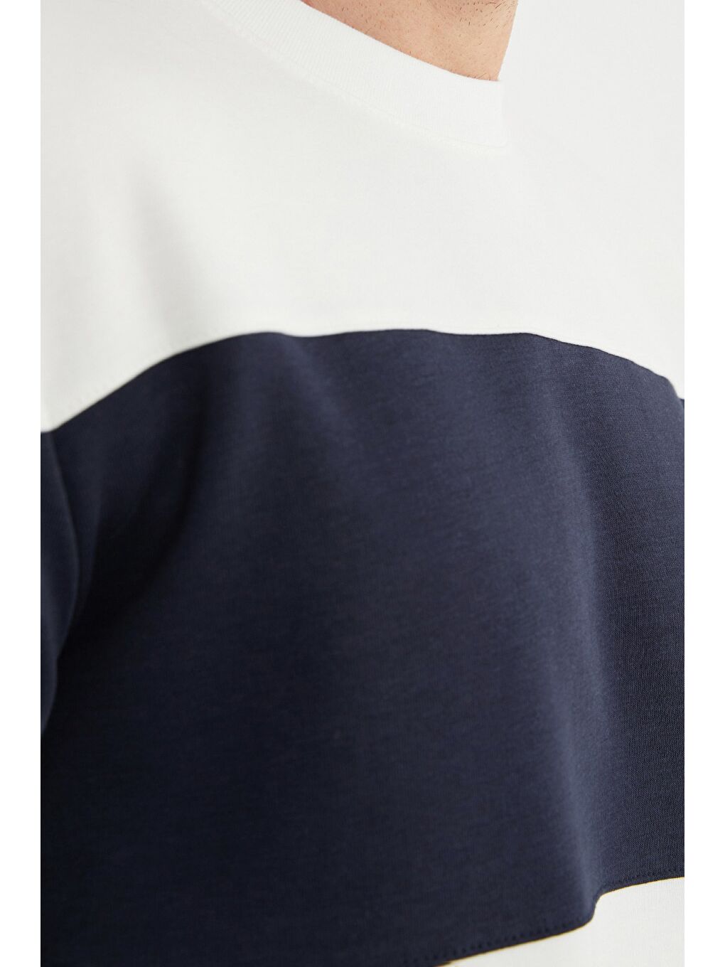 Lacivert Renk Bloklu Oversize Bisiklet Yaka Büyük Beden Sweatshirt-3